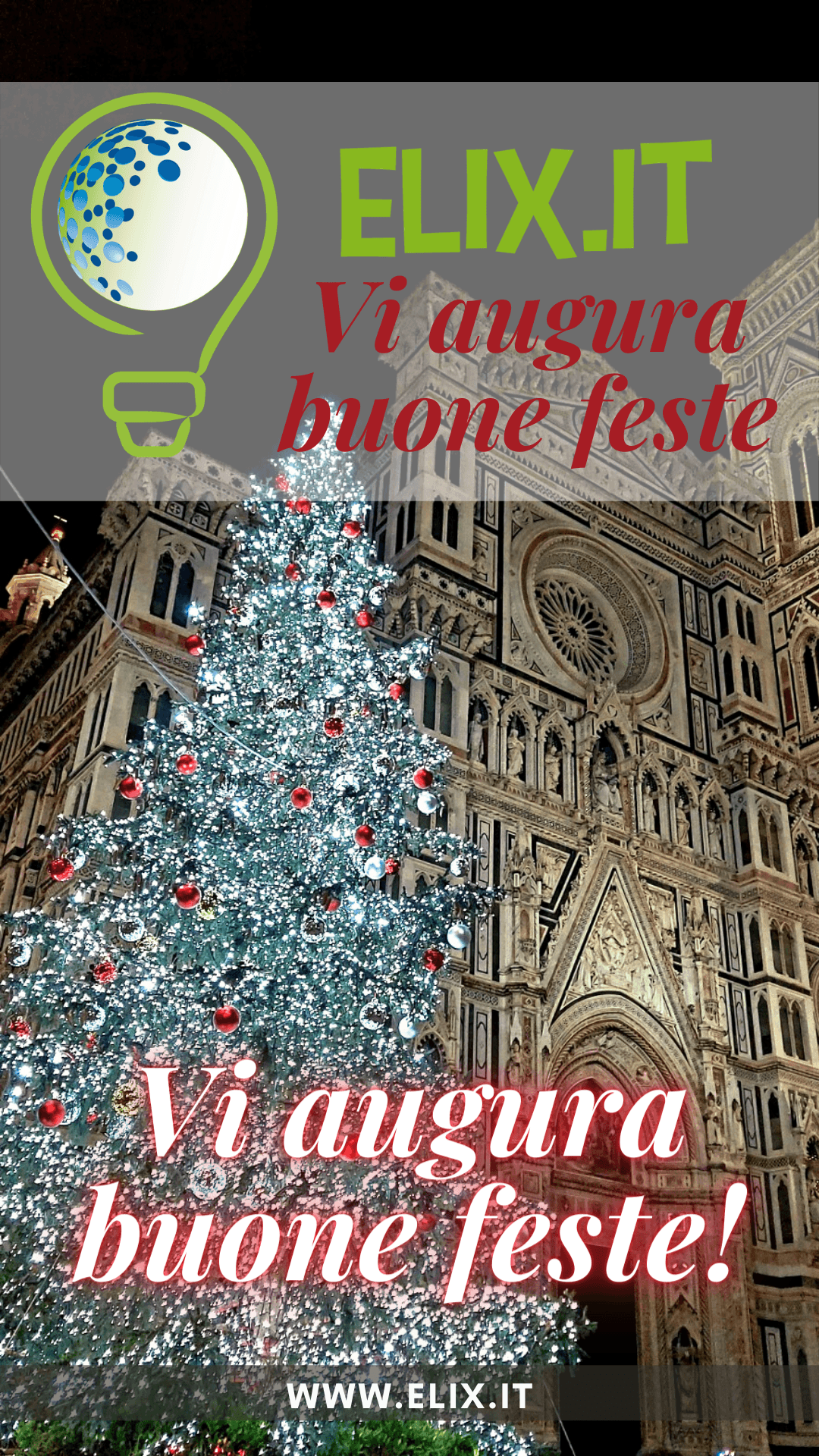 Immagine di Auguri con Albero di Natale e Duomo sullo sfondo